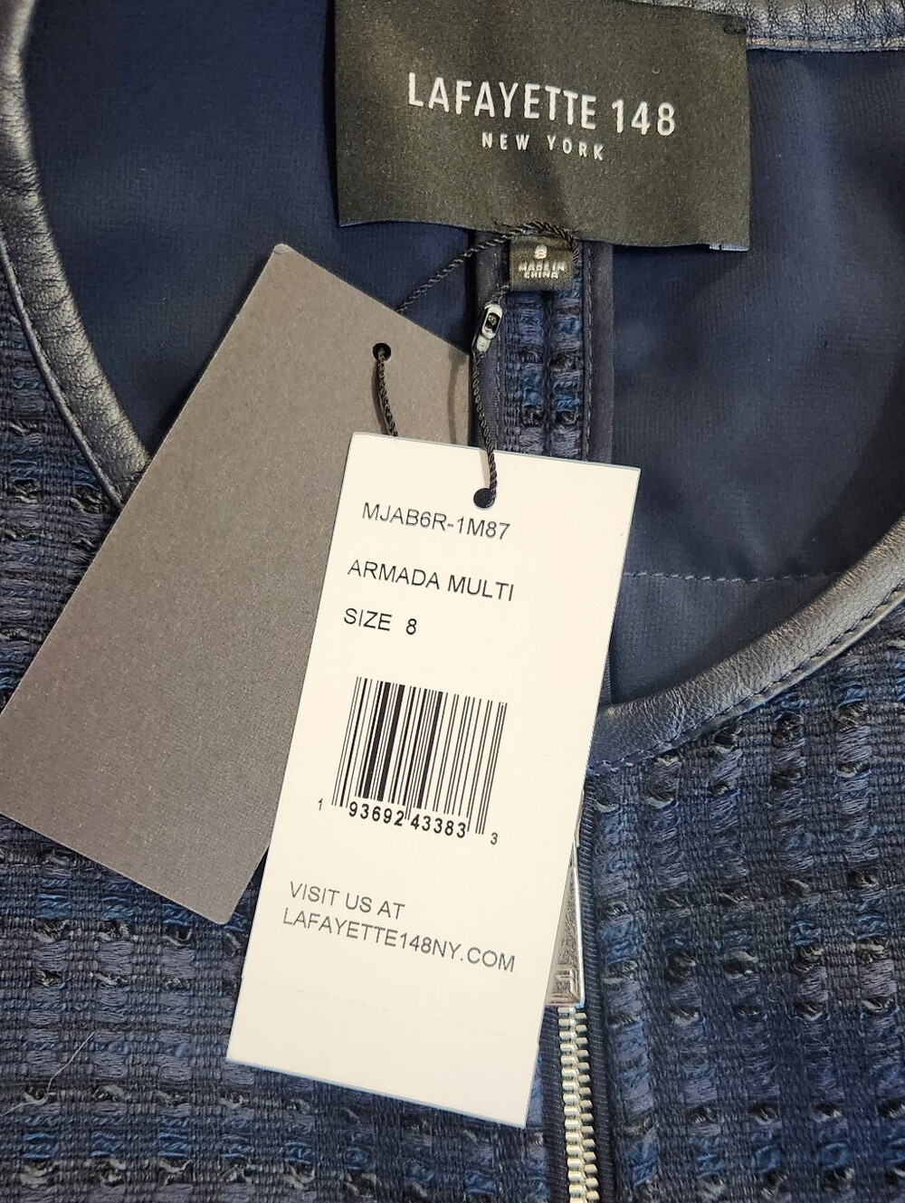 Lafayette 148 New York Navy Tweed Zip-Detail Jacket - Picture 8 of 10